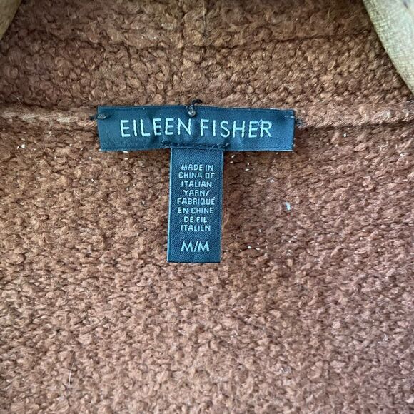 Eileen Fisher Copper Brown Longline Cardigan Pockets Organic Cotton Blend M - Picture 4 of 5